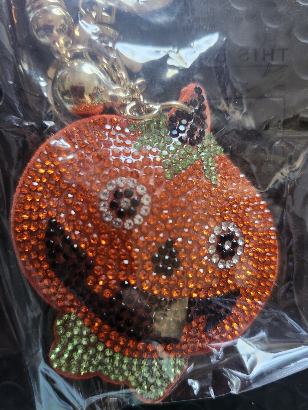 Orange Pumpkin Crystal Bagcharm Keychain with Tassel - Picture 2 of 2